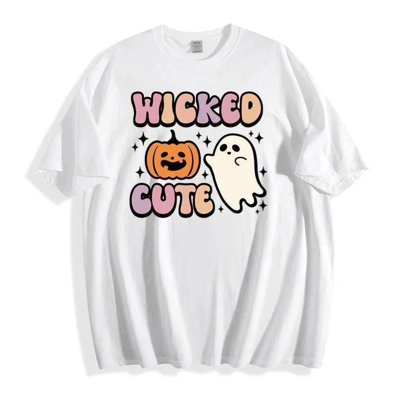 

Halloween Wicked Cute Ghost Pumpkin T-Shirt, Unisex Cotton Tee, Retro Spooky Vibe Charming Top, Party&Casual Outings Custom Logo