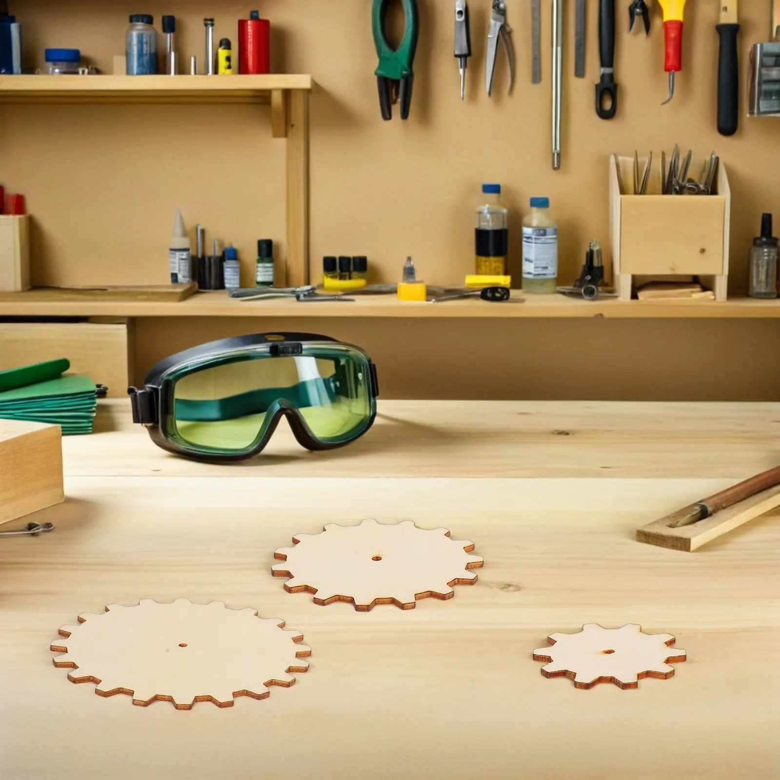 

45Pcs Creative Wooden Educational Kits Unfinished Wood Circles with Holes for DIY Painting Mechanical Assembly Learning