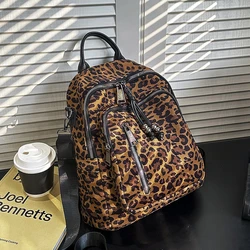 Casual Large Capacity Leopard Print Backpacks Canvas High Quality 2025 Simple Interior Zipper Pocket Youth School Bags