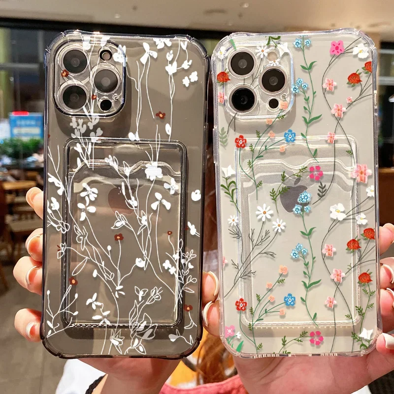 

Цветочный чехол для телефона для iPhone 15 13 12 16 11 14 Pro Max 7 8 Plus XR X XS Max SE 2020 2022 Мягкий чехол-держатель с слотом для карт и бумажником