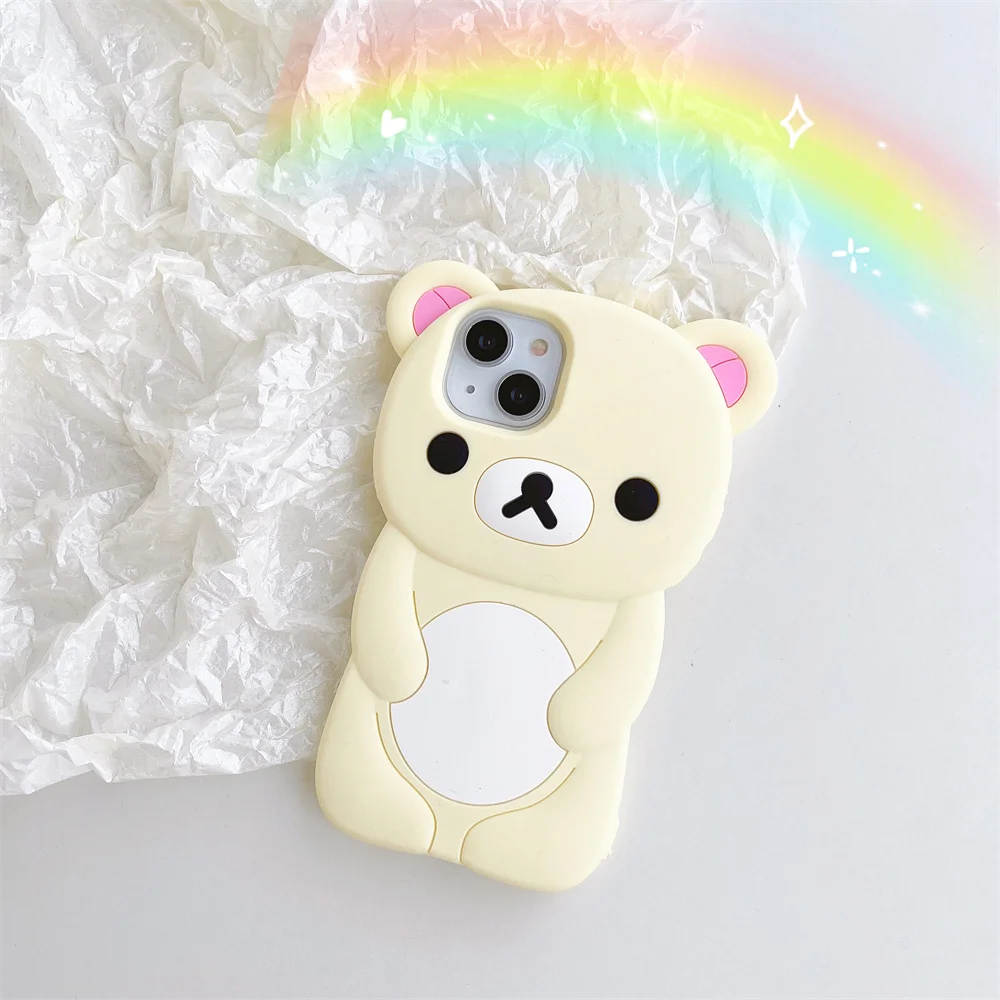 3D Cartoon Niedlicher Blauer Einzigartiger Blutiger Bären-Rilakkuma Handyhülle für iPhone 18 17 16 15 14 13 12 Pro Max Weiche Silikonhülle – Detail 3