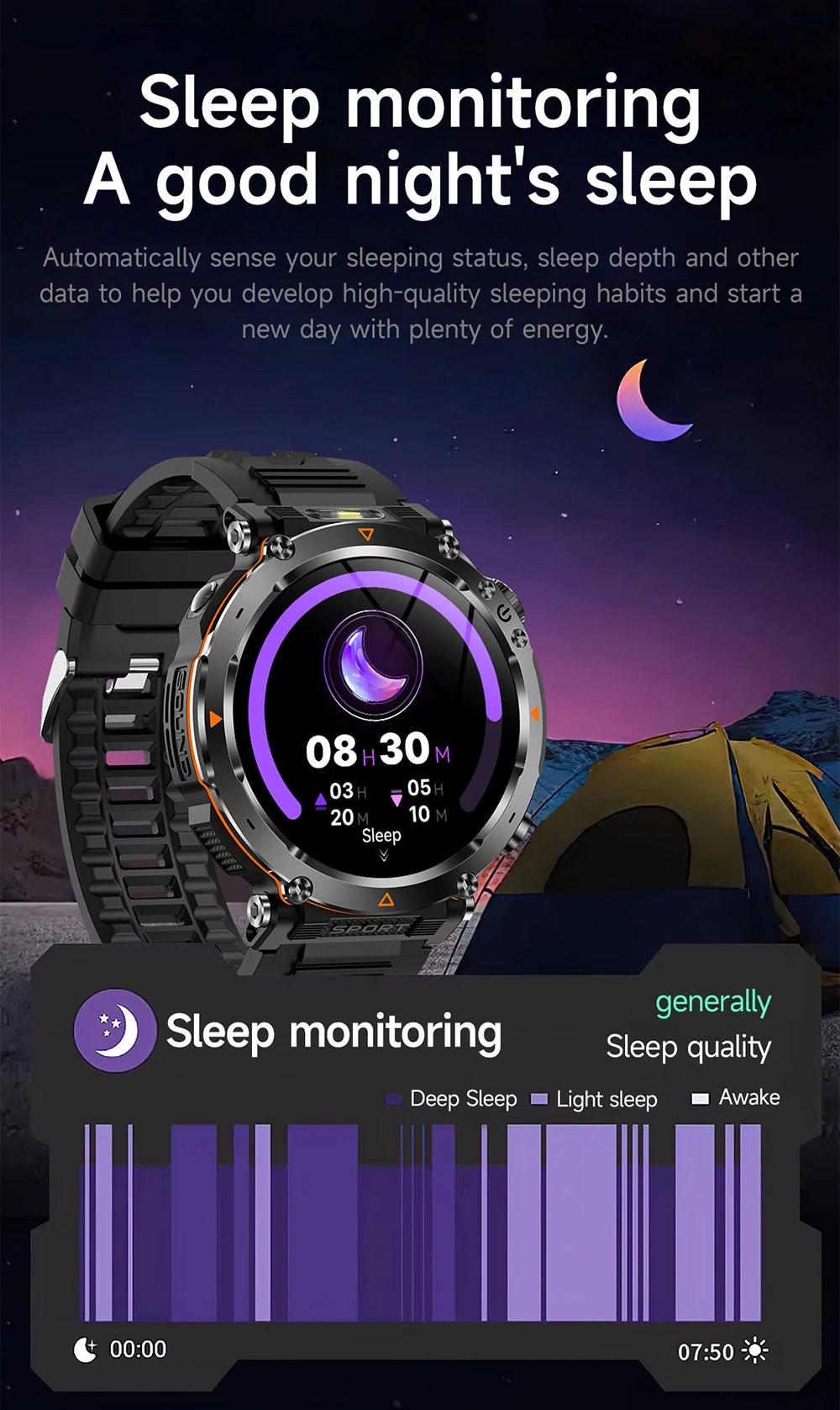 MEVADEN 1,7" großer Bildschirm Outdoor-Sportkompass Smart Watch Bluetooth Anruf Taschenlampe 600mAh Gesundheitsmonitor Smartwatch MD57 – Detail 10