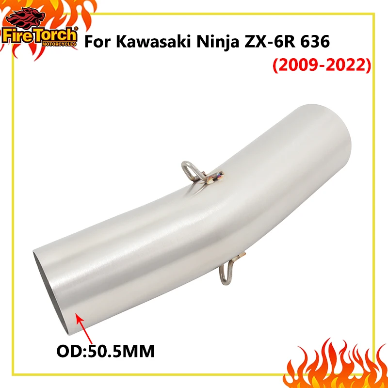 Slip-On-Auspuff für Kawasaki ZX6R ZX636 ZX 6R 636 2009–2022, Motorrad-Auspuff, mittleres Verbindungsrohr, Schalldämpfer aus Edelstahl