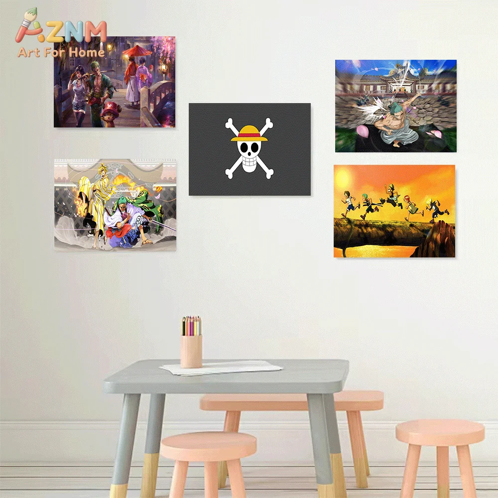 AZNM One Piece Anime Canvas Wall Art Roronoa Zoro Nico Robin Tony Tony Chopper Straw Hat Pirates HD Print Frameless Canvas Paint