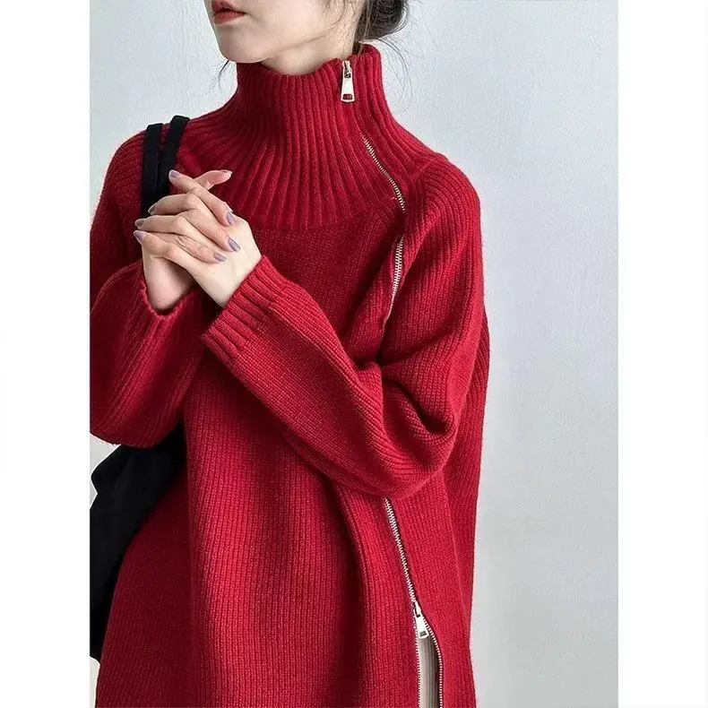 

Свободный вязаный свитер с длинным рукавом и высоким воротом, теплая женская осенне-зимняя новая стильная рубашка с бархатным крючком и узором Энди M77