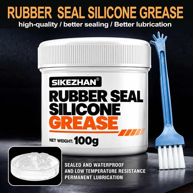 50/100g Silicone Grease Waterproof O-Ring Lubricant Car Door Rubber Seal Weatherstrip Conditioner Sunroof Track with Brush