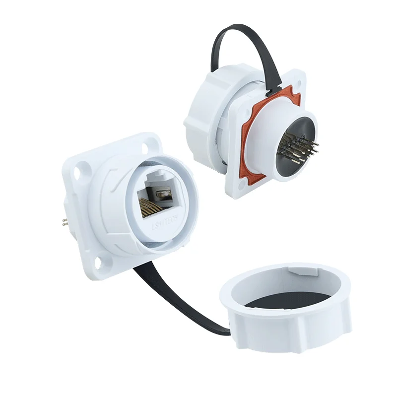 1PC CAT 6 RJ45 Industrial Shielded Panel Mount Bulkhead Feed Thru Coupler with IP67 Waterproof Cap Ethernet LAN Cable Connector