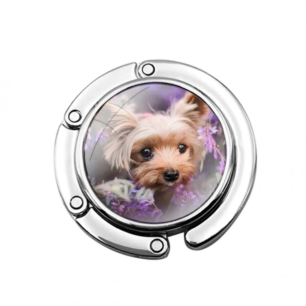 Foldable Purse Hook for Women's  Table Handbag Storage Folding Decor Table Hook yorkshire terrier dog puppy