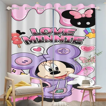 거실용 미키 커튼 100% 폴리에스터 홈 데코, 방진 천공 애니메이션 암막 커튼, 발코니 스크린, 버튼 