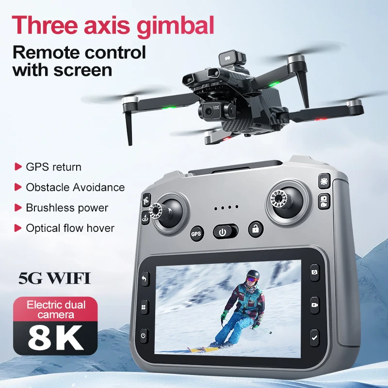

Brushless Laser Obstacle Avoidance HD Screen Remote Control Quadcopter 5G 8K ESC GPS Return Follow Me Optical Flow FPV RC Drone