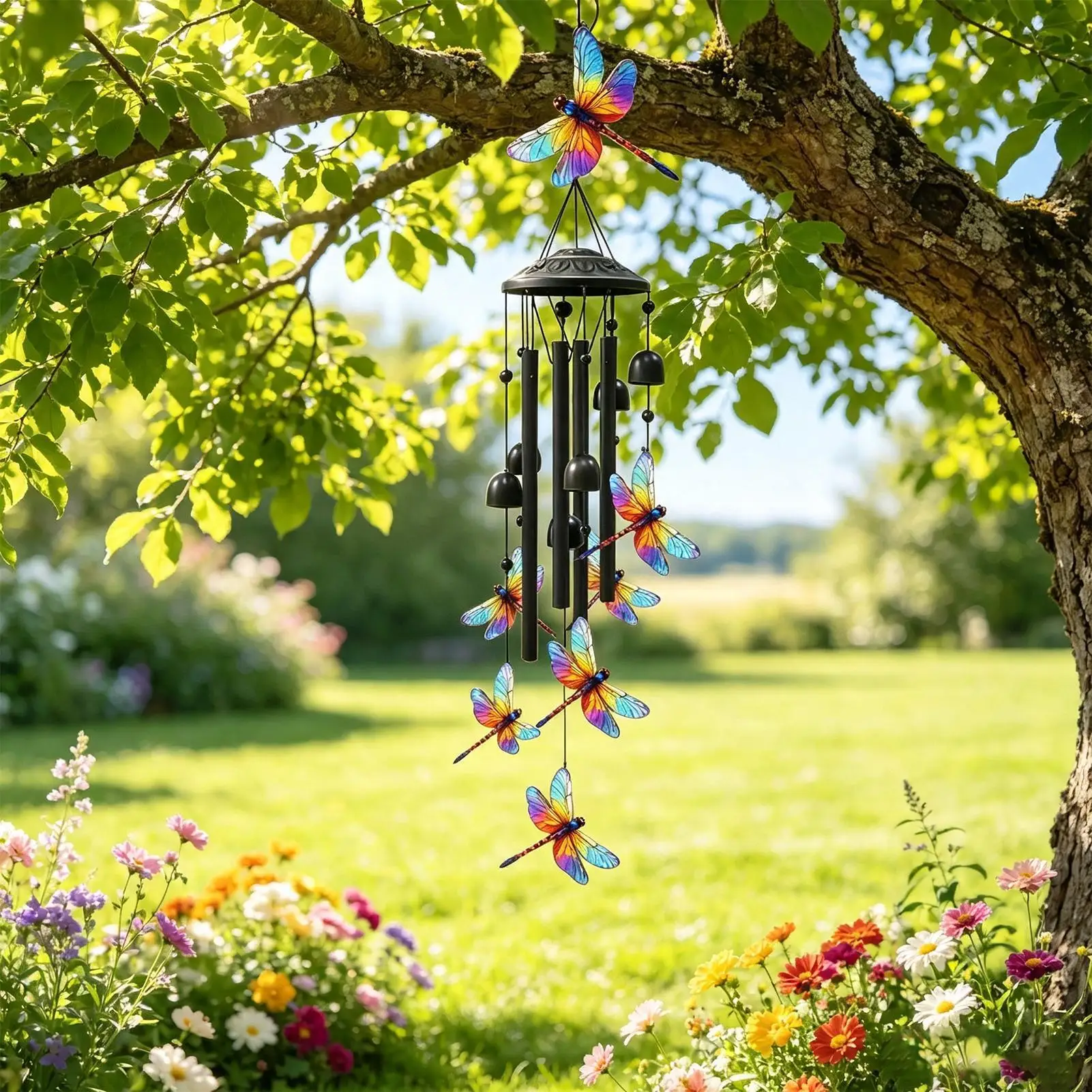 Wind Chimes For Outside Rustproof Hand-Painted Metal Dragonfly Bell Memorial Bell Home Ornaments For Garden Yard Outside Party