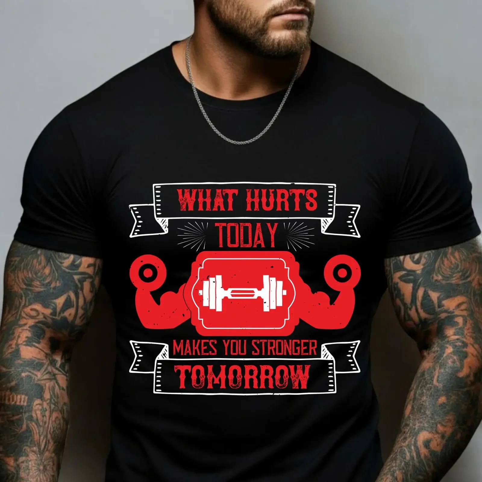 Was heute weh tut, macht dich morgen stärker T-Shirt Herren Motivations-T-Shirt für das Fitness-Studio, inspirierendes Bodybuilding-Fitness-Vintage-Shirt