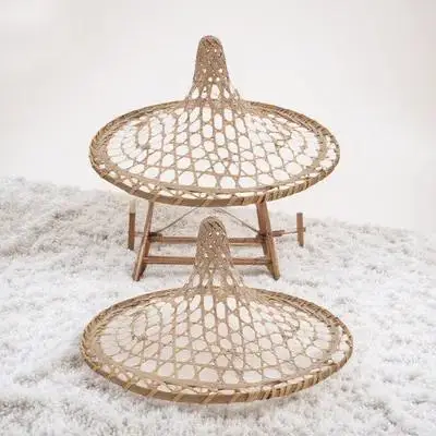 

2pcs Bamboo Hats Stage Prop Dance Beige Straw Hat Home Decoration