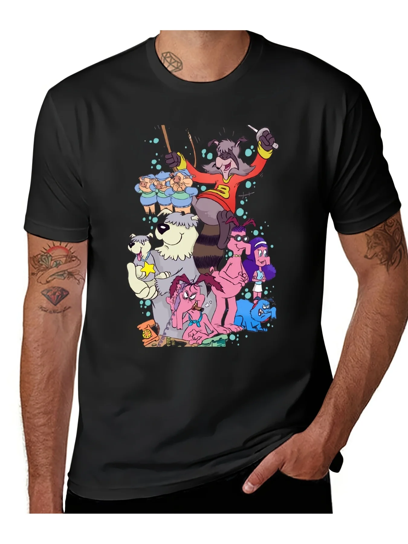 

The Raccoons Crew T-Shirt - 180g Cotton, Black Hippie Summer Tee