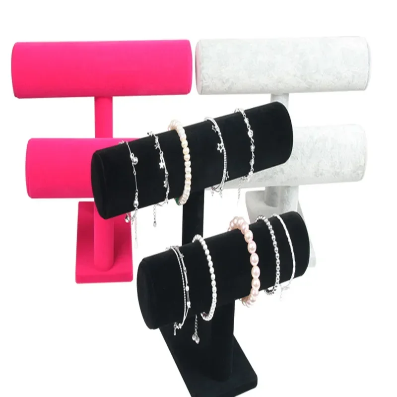 1pcs High Quality Vintage PU Leather / Velvet Bracelet Chain Watch T-Bar Rack Jewelry Organizer Hard Display Stand Holder