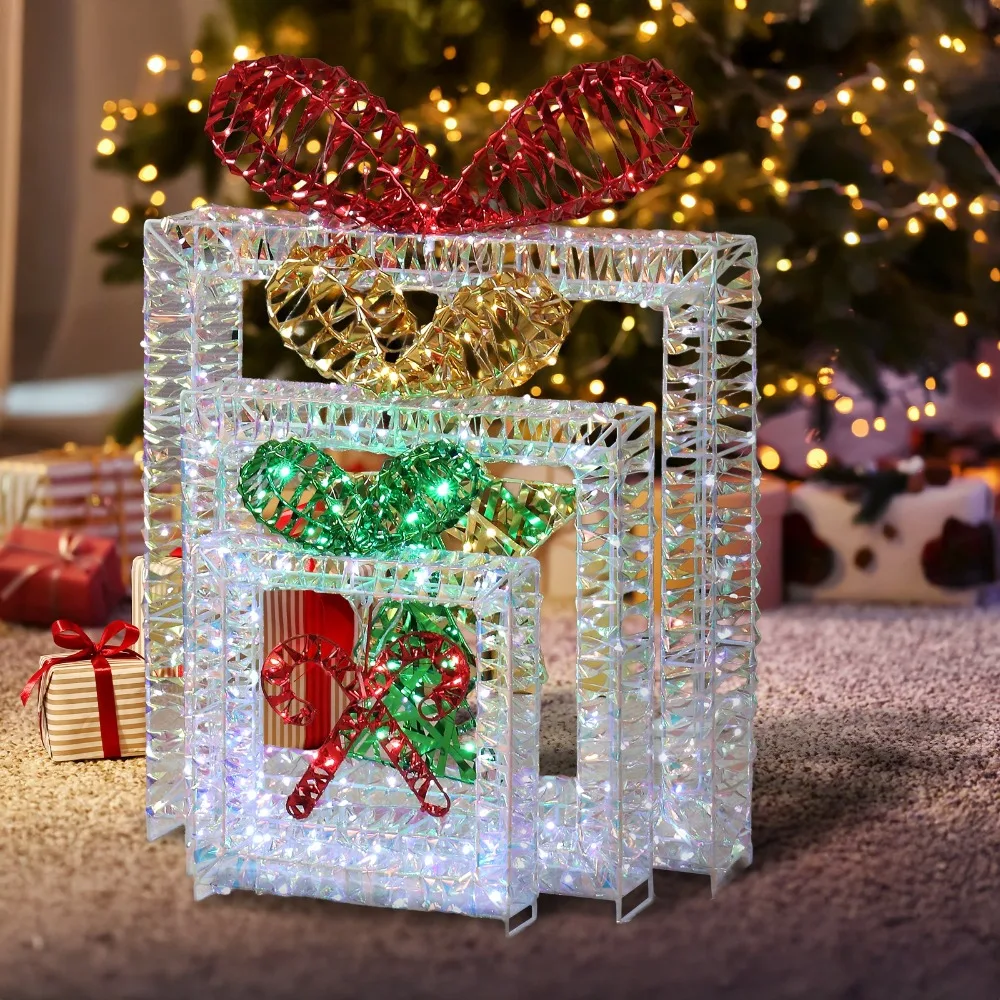 

3 шт. Подарочная коробка с радужным вырезом и рождественской лампочкой со светодиодной подсветкой