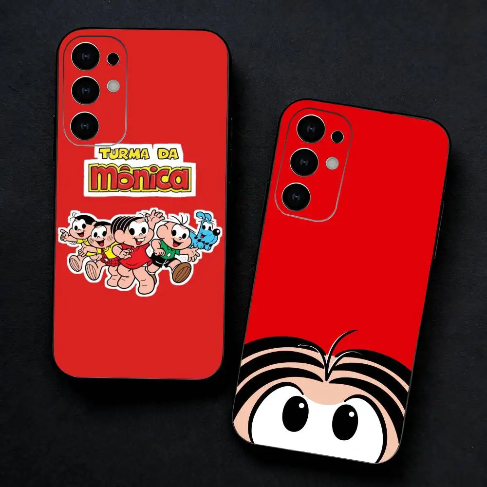 Capa de Telefone Turma da M-Monica para Samsung S25, S24, S23, S22, S21, S20, Ultra, Plus, FE, Capa Macia Preta