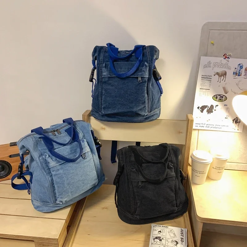Dżinsowa pojemne torby damskie plecaki na zamek błyskawiczny dla kobiet 2024 Casual wszechstronna darmowa wysyłka Mochilas Para Mujer