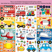 8/16Sheets Cartoon Vehicle Puzzle Stickers Engineering Transportation Kids Educational DIY Cartoon Jigsaw Make a Face Sticker