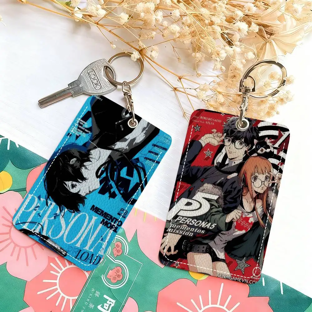 Versatile Leather Card Holder  Compact Keychain Wallet for All Small Cards Anime P-Personas Games 5