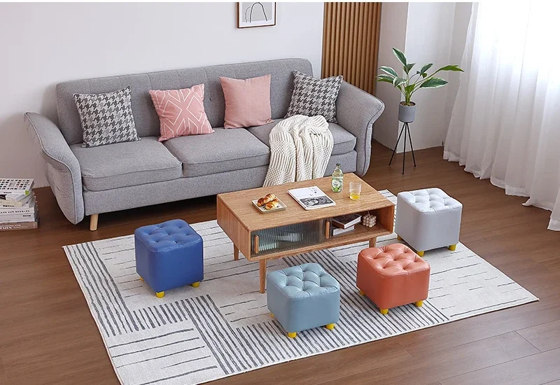 Portable Solid Wood Small Stool - Wooden Vanity Chair With Oil Wax Leather, European Style Luxury Living Room Sofa, Household De