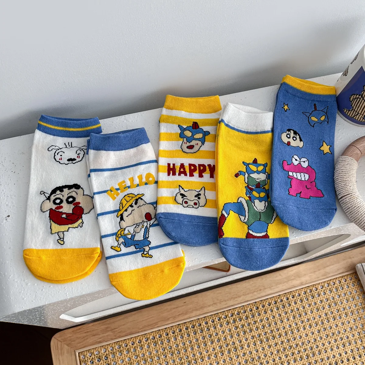 

5Pairs Crayon Shin-chan Woman Socks Pure Cotton Summer Thin Cartoon Socks For Women Sweat Absorbing Odor Preventing Low Top Men