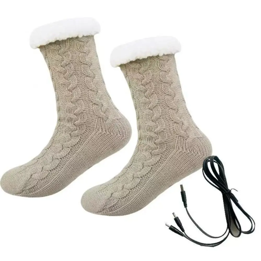 Comfortable 5V 2A Electric Heated Socks USB Powered Knitted Fabric USB Heating Socks Anti-Slip Sole Thermal Knitted Socks Winter