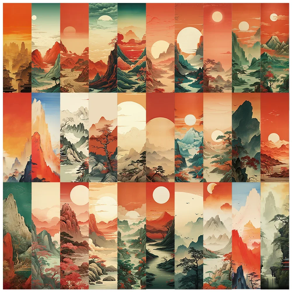 

30 шт., закладки для книг в древнем стиле с изображением озера и гор