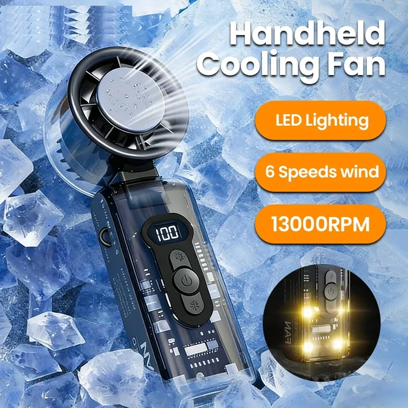 LED Handheld Mini Cooling Fan, Adjustable Speed, USB Rechargeable, Portable Outdoor Cooling Fan with LED Light and Dimmable Feat