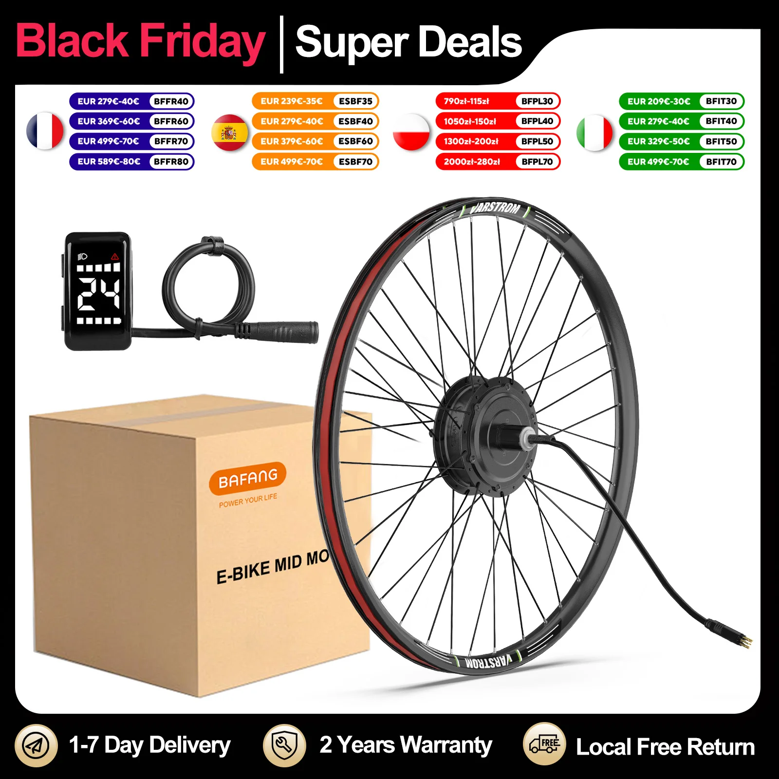 [Livraison en 3 jours] moteur de moyeu de roue Bafang 48V 500W Kit de Conversion de vélo électrique moteur d'entraînement avant arrière 8fun Kit de vélo électrique pour eCity