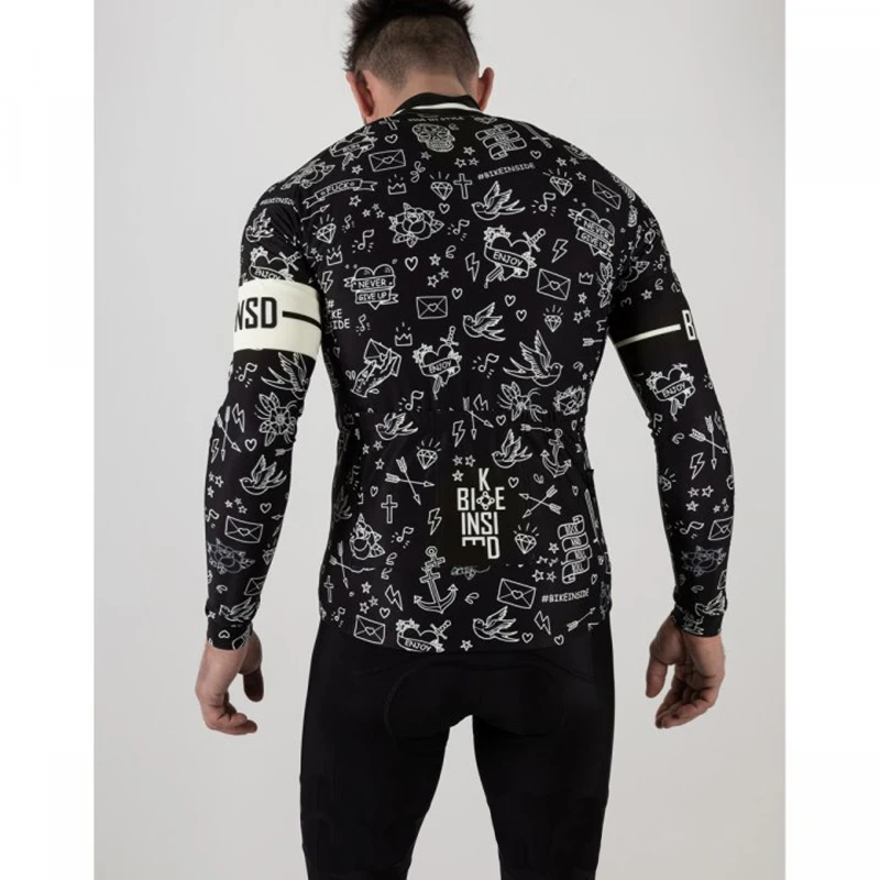 NEW Tattoo Winter Fleece Cycling Jersey Long Sleeve Black Bike Clothing Wear Thin