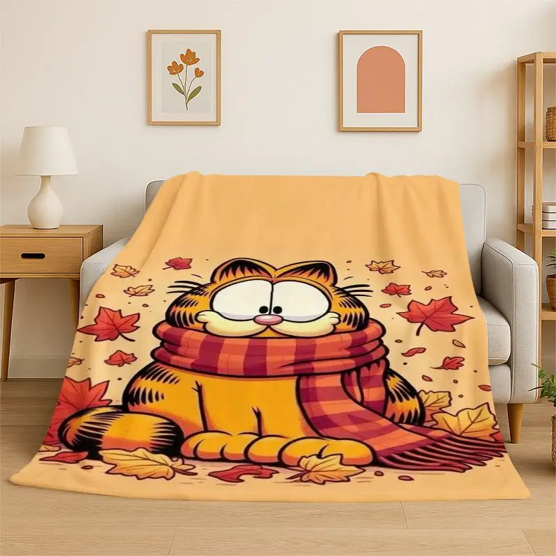 Kawaii G-Garfield Cartoon Cat Flannel Blanket,Ultra Soft Warm Plush Throw for Home Bedroom Bed Sofa Cover Office Picnic Gift Kid