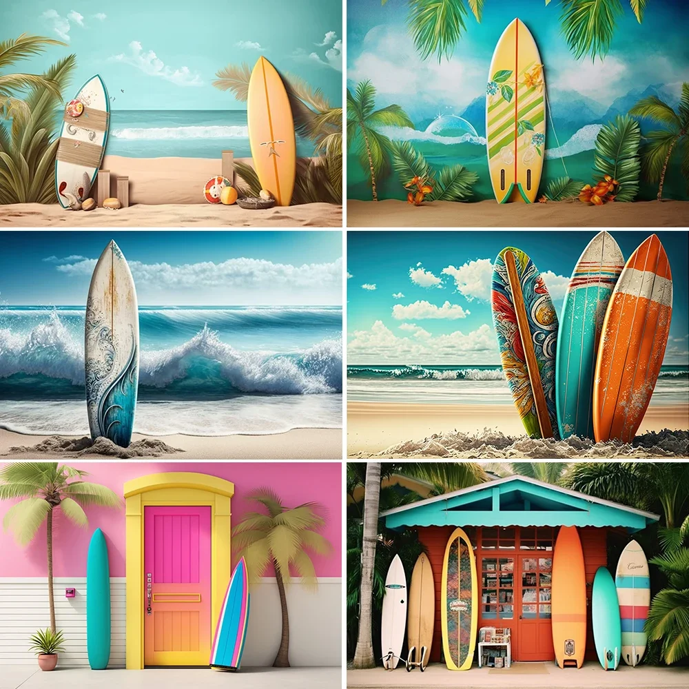 

Photography Background Summer Beach Surfboard Van Palm Tree Holiday Seaside Baby Portrait Backdrop Photocall Photobooth