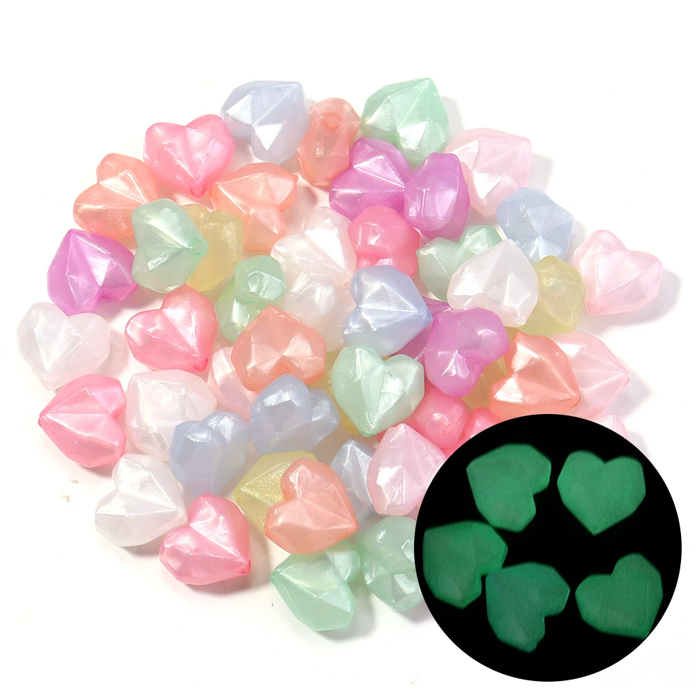 50-100 Stück 13x14mm Leuchtende Facettierte Herz-Acrylperlen Lose Abstandshalter Herzperlen für Schmuckherstellung DIY Halskette Handykette – Detail 6