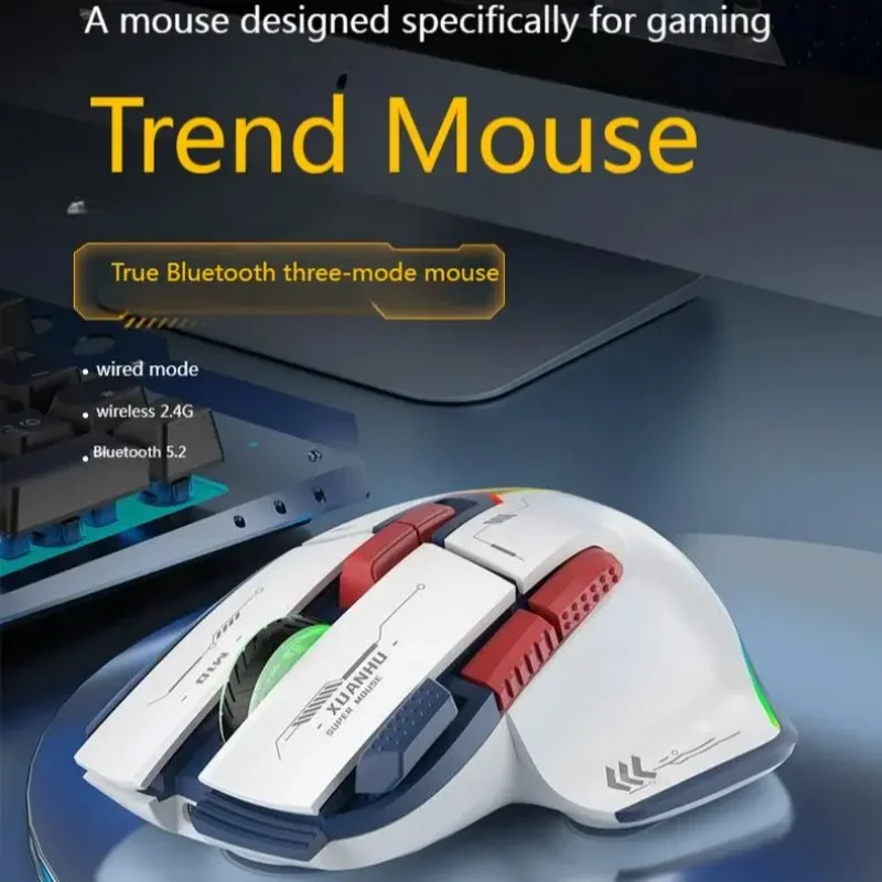 

10000 DPI Wireless Gaming Mouse 2.4G Bluetooth Wired Three Mode Macro Driver RGB Backlight Rechargeable Mice For Mouse Gamer