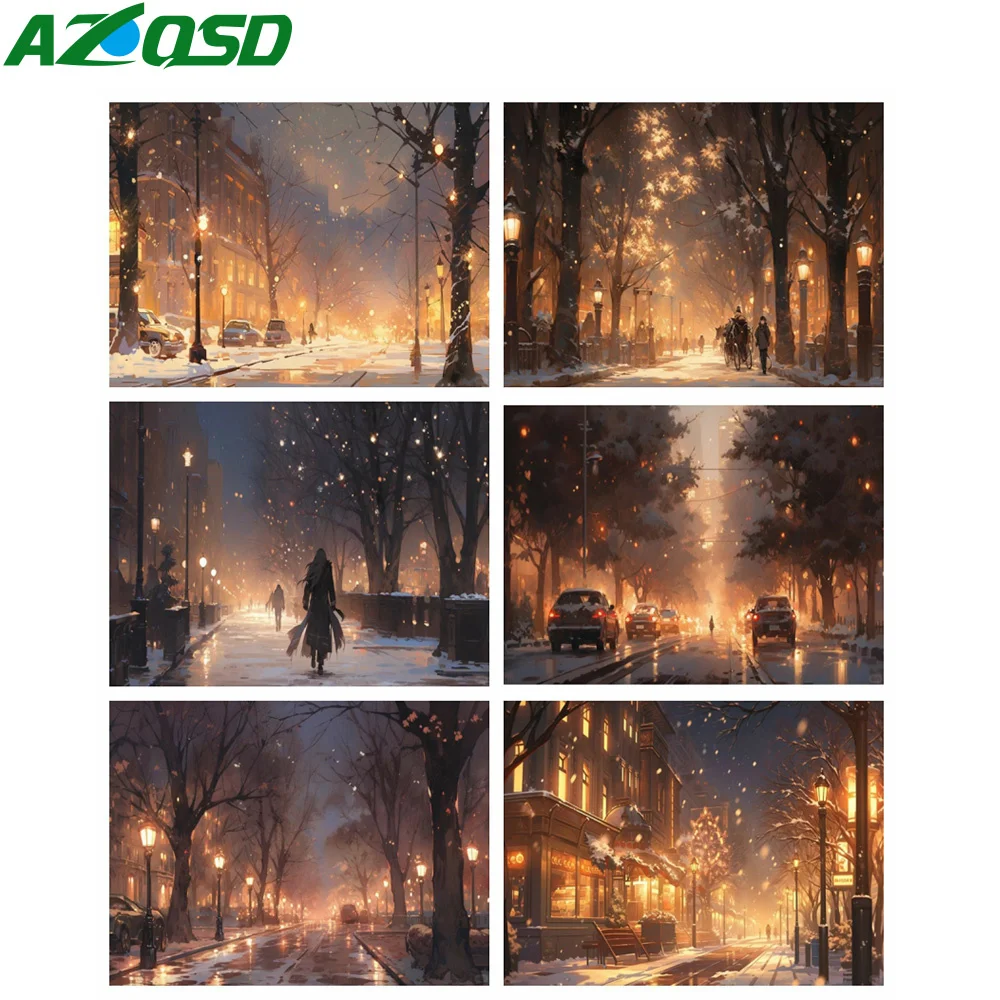 Azqsd Diamant Malerei Straße Stadt Landschaft Kreuz stich Handarbeiten Strass Kunst handwerk Stickerei Nacht Landschaft Wand dekoration