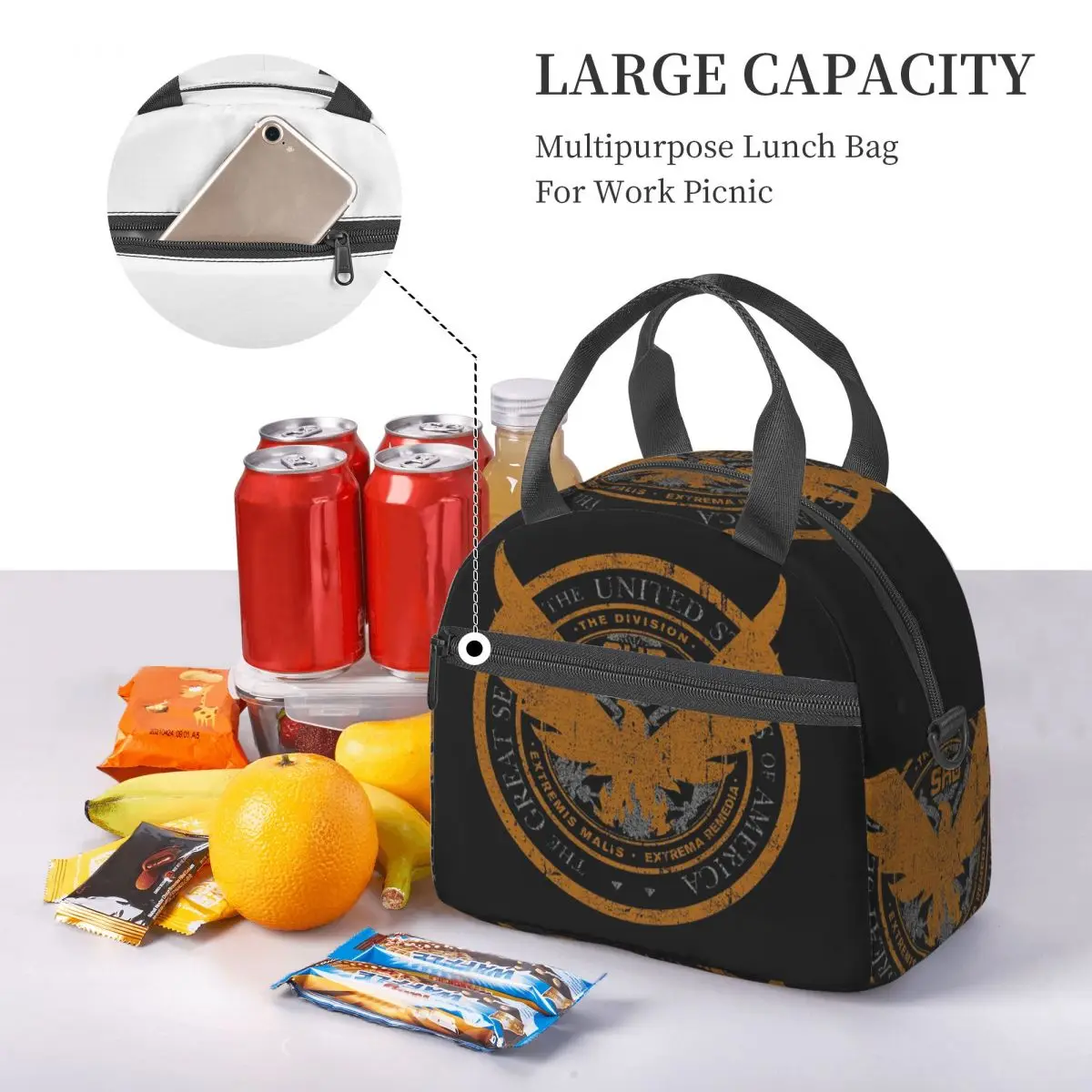 Game Tom Clancys The Division SHD Seal Insulated Lunch Bag for School Bento Storage Food Boxes Portable Cooler Thermal Lunch Box