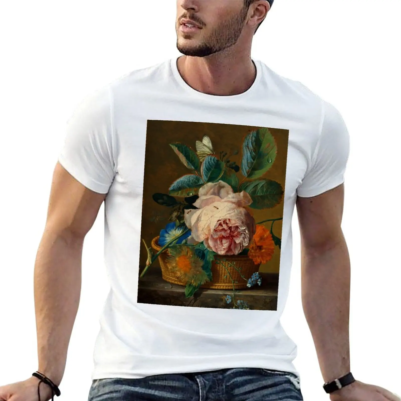 Jan van Huysum Basket with flowers T-Shirt Fashion Pattern Printed Tee Shirt