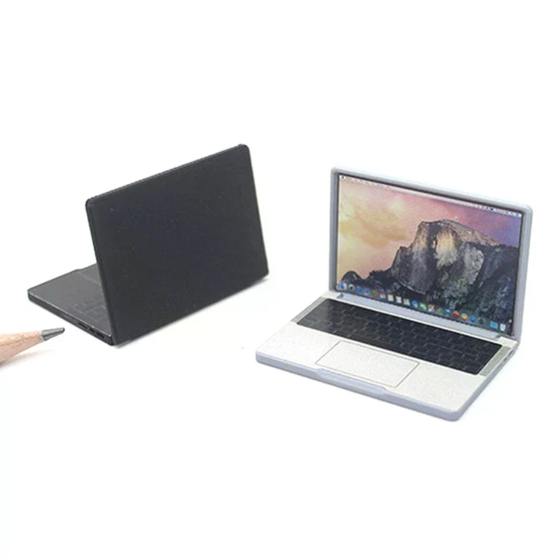 Mini Laptop de Simulação 1:12 para Casa de Bonecas, Miniatura de Artesanato em Liga, Decoração para Casa de Bonecas, Acessórios DIY