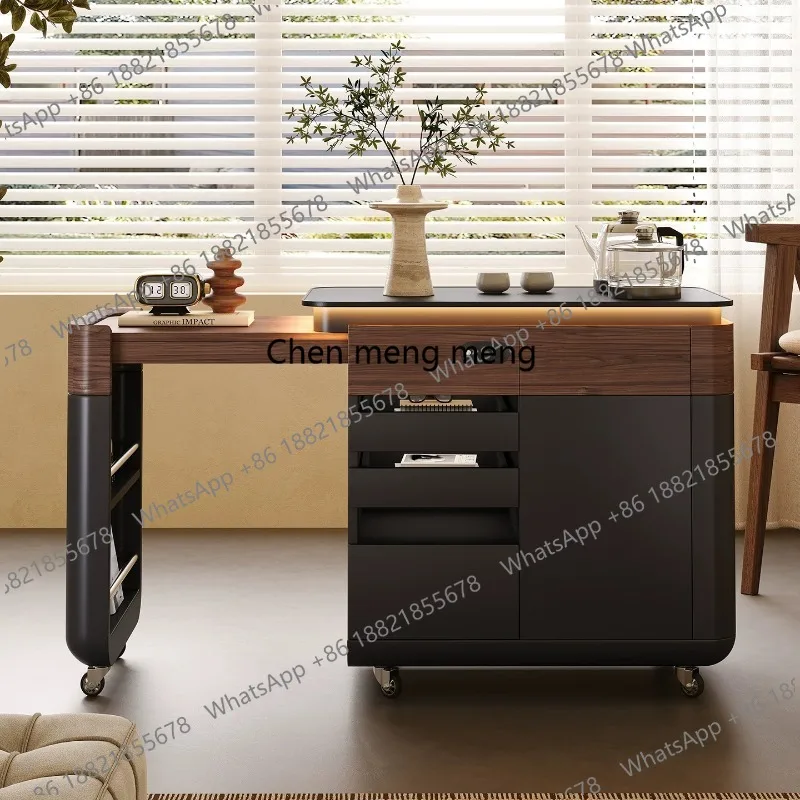 

Retractable mobile home tea table, living room tea table, walnut solid wood stretched edge cabinet