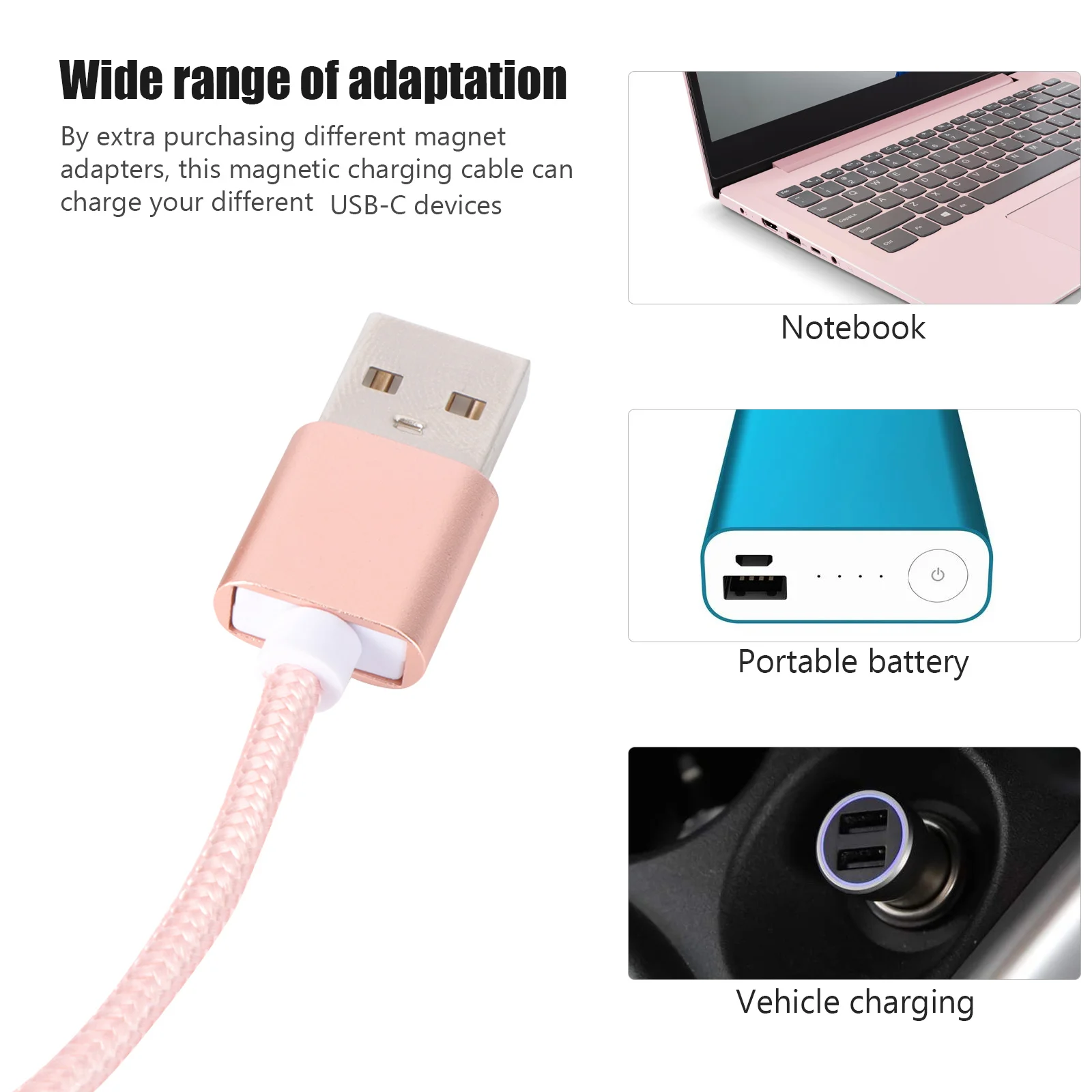 1M Nylon Braided Magnetic USB Cable Fast Charging Data Sync LED Indicator for Smartphones Tablets Rose in 1 Universal