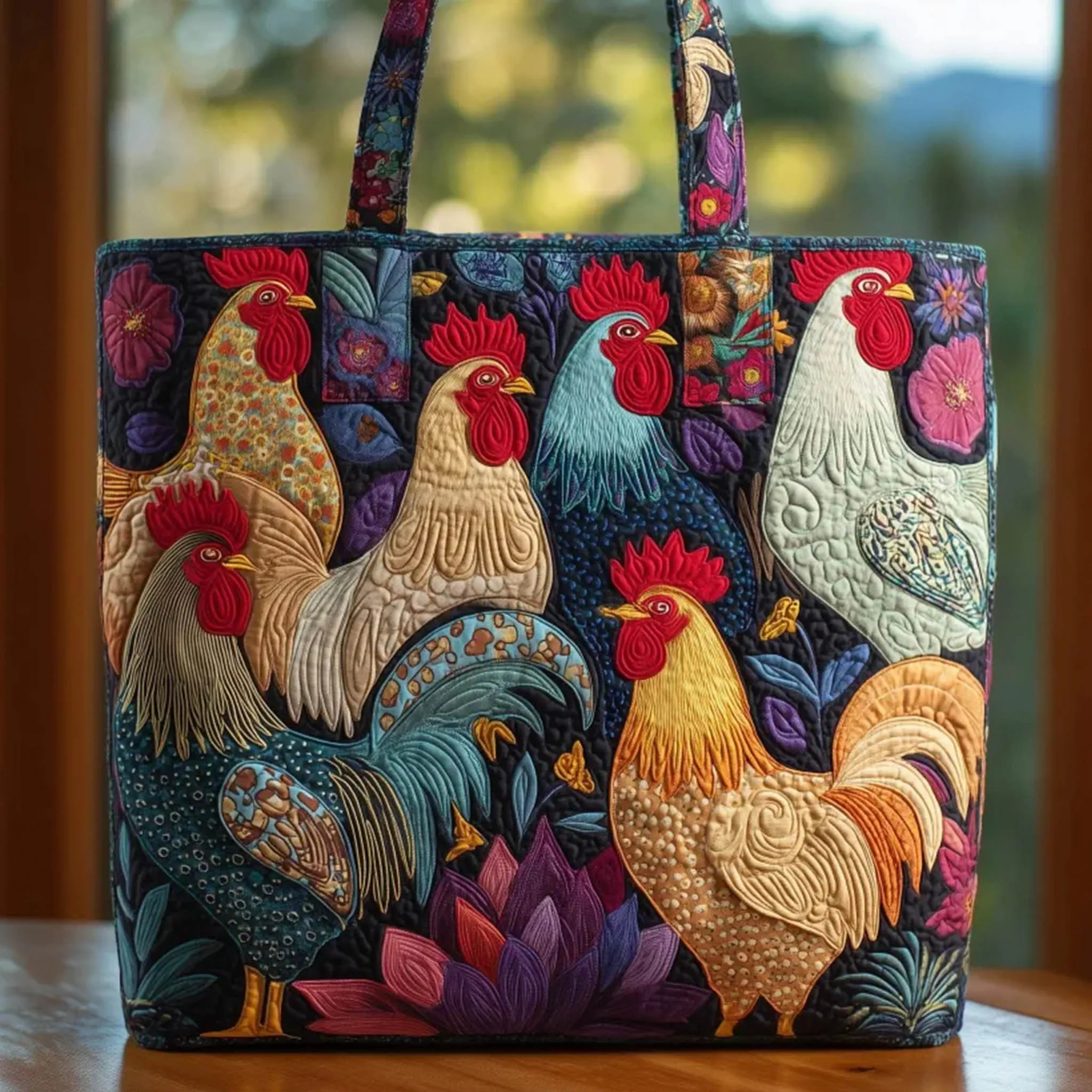 

Женская и мужская стеганая сумка-тоут с цветочным принтом и изображением петуха, повседневная сумка с верхней ручкой, многоразовая сумка через плечо для ежедневных покупок и путешествий