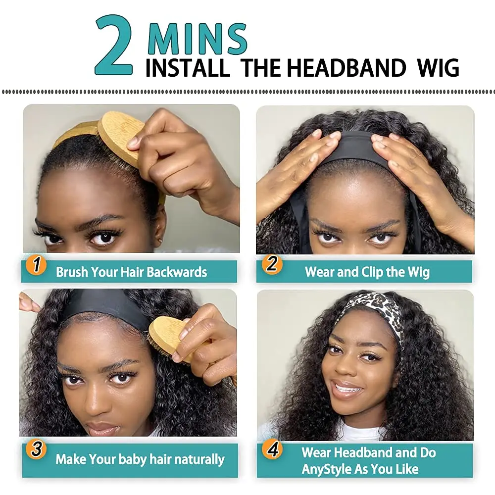 Deep Wave Headband Wig Human Hair Water Curly Headbands Scarf Wigs For Black Women Glueless Natural Brazilian Head Band Hair Wig