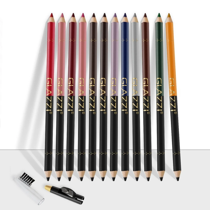 GLAZZI 12 Colors Long-Lasting Eye Liner Pencil Fashion Color Eyeliner Pen Blue Brown Black Eyeliner Pen