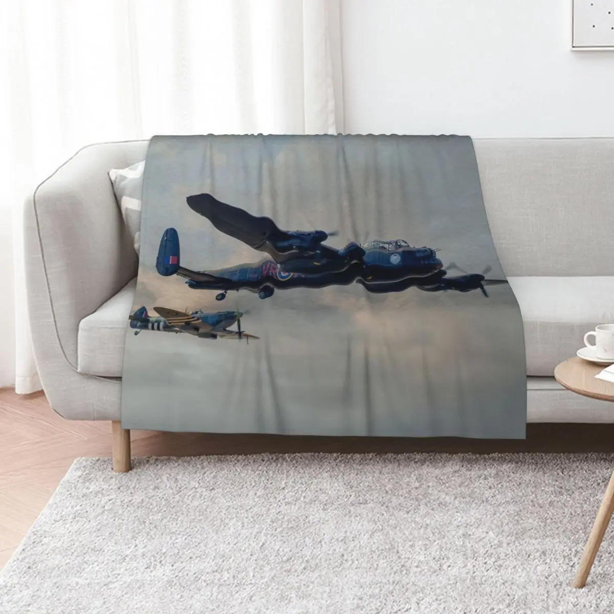 

Two Icons - Lancaster and Spitfire Throw Blanket Tourist Bed covers Picnic Giant Sofa Blankets