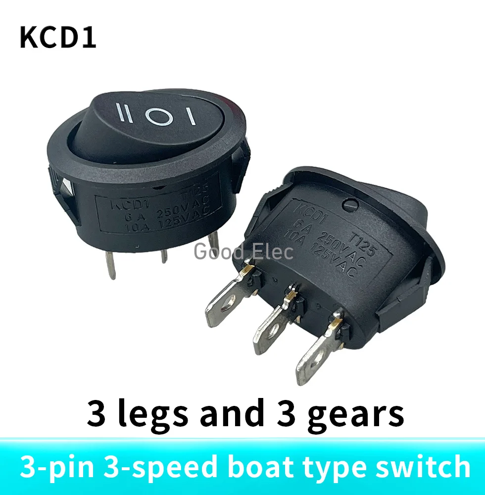 1PCS ON-OFF-ON AC 6A 250V 10A 125V Black  3 Position 3 Pins Mini Oval Rocker Switch