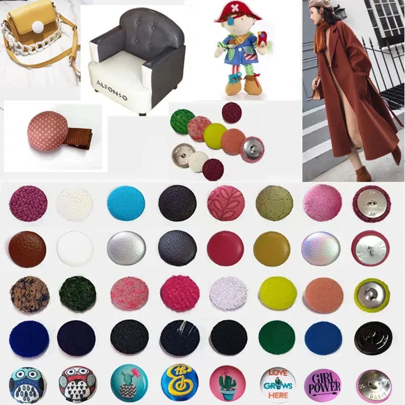 500pcs #16-80 DIY Handmade Fabric Buttons Bread Shape Round Fabric Covered Cloth Button Cover Metal 4 Back Buttons 13s