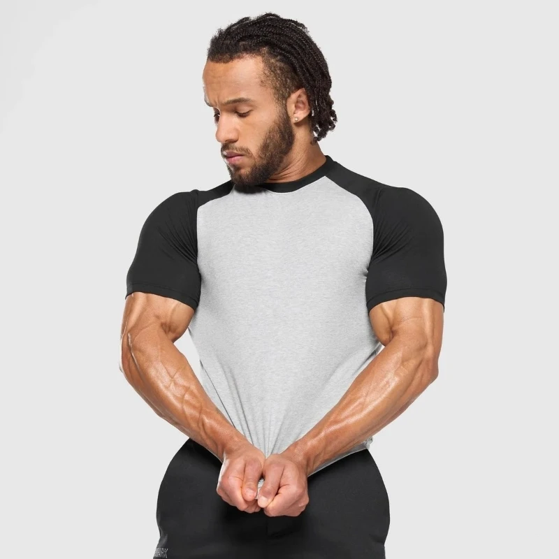 

Летняя футболка унисекс с рукавом реглан, эластичная футболка с вышитым логотипом, облегающая, удобная, для занятий спортом на открытом воздухе, для фитнеса, повседневная уличная мода