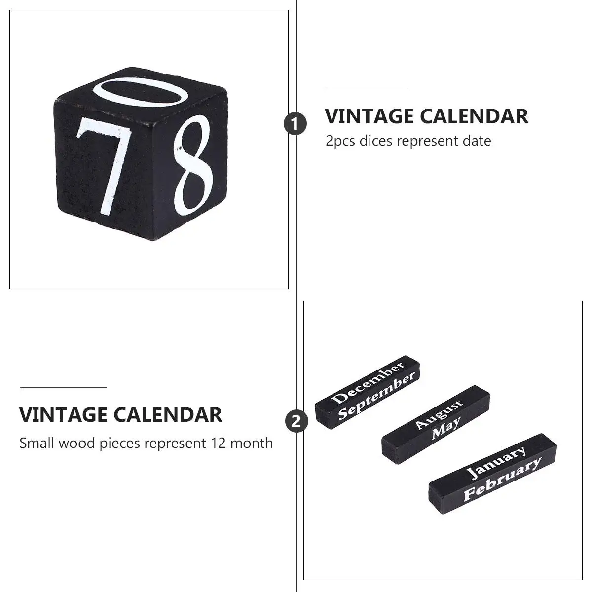Деревянный вечный календарь, винтажный декор для рабочего стола, 2 больших месячных блока, 12 маленьких деревянных кубиков, 2 кубика, отображение даты для дома