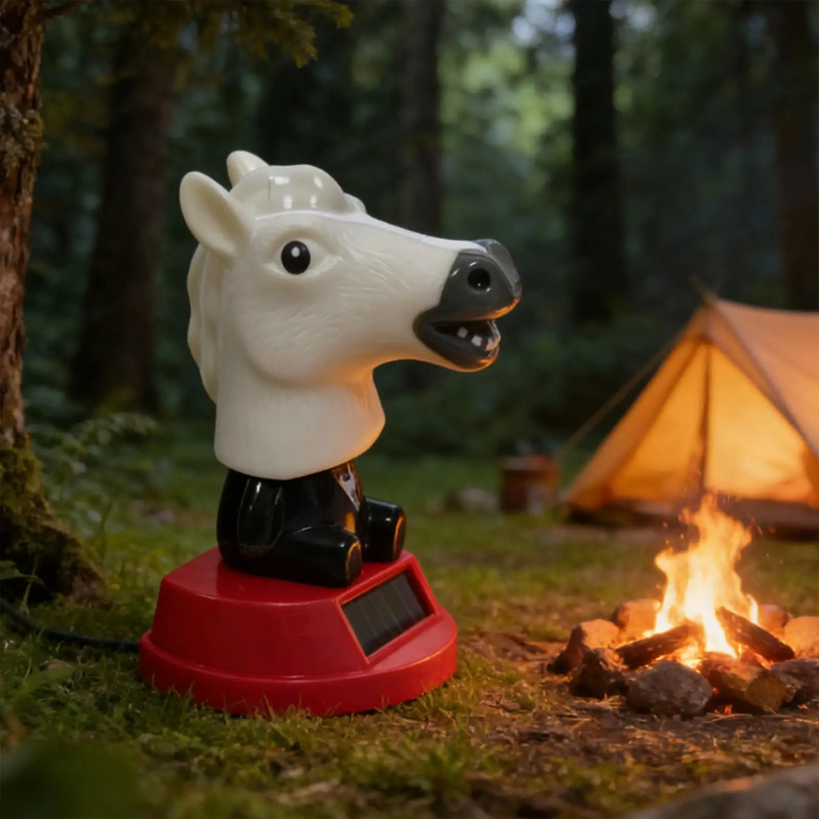 Solar Powered Car Figurines Cute Horse Head Dashboard Wobble Decor Animal Ornament For Truck Sedan SUV Pickup Vehicle